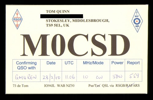 Qsl card radio uk m0csd - qsl,