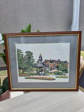 Vintage Craft Collection Matlock Clock Town Park Cross Stitch Completed Framed 
