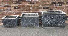 Set of 3 Large Garden Planters, Plant pots, trough, grey