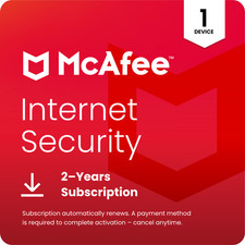 McAfee Internet Security Antivirus 2026 1 Device 2 Year Auto-Renewal - Digital