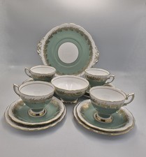 Vintage Royal Standard Sage Green Gold Scroll Tea Set 14 Pieces 50s Cottagecore 