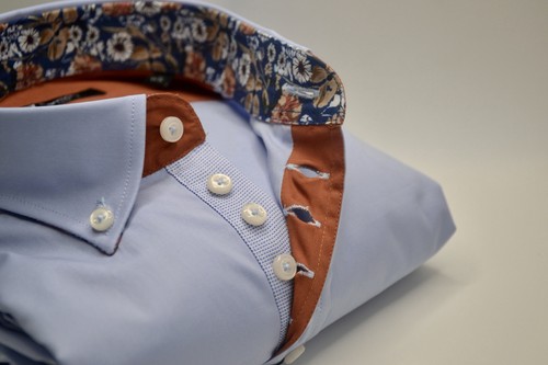Men blue shirt with - shirt, brown