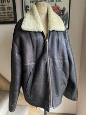 Vintage Aviator Flight Brown Leather Sheepskin Shearling Bomber Jacket Men UK 44