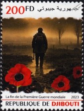 1918 End of WWI / British Soldier / Remembrance Day Poppy Stamp (2023 Djibouti)