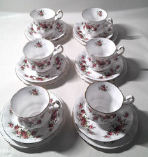 6 x Vintage Paragon Fine Bone China Trio Minuet Pattern Tea Cup Saucer & Plate