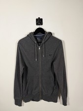 Fred Perry Zip-Up Hoodie Men’s S Charcoal Grey Tonal Laurel Wreath