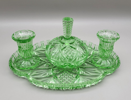 Green glass dressing table - glass, set