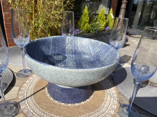 Large blue ceramic pedestal - large,
