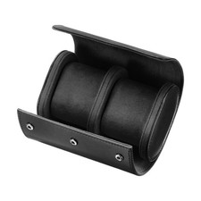 Leather Watch Travel Case for Men Women Watch Holding, 2 Slot, Black