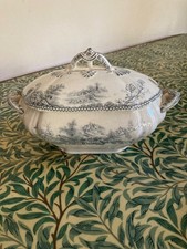 Small antique cream and black lidded tureen, Lisbon by Edge, Malkin & Co