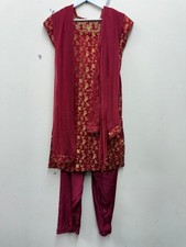 Ladies Red & Gold Chiffon Indian Kurti/Kurta & Dupatta Set Size XS/6 CG D39