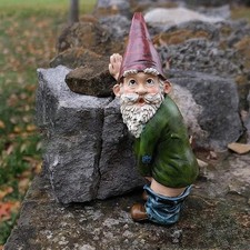 Naughty Peeing Gnome Statue