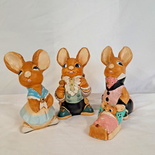 Pendelfin Stonecraft Rabbits Lot Uncle, Father,  Mother & Baby in Bed Vintage