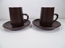 2 Honiton Devon Pottery Brown 9cm Tall Coffee Tea Cups And Saucers
