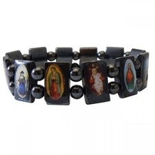 Magnetic Hematite Religous Saints Icon Bracelet Magnet Healing Elasticated He...