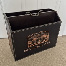 Vintage French Chateau Pierrail Beaujolais Leather and Wood Magazine Box Holder