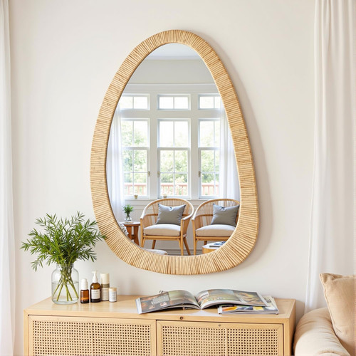 Boho rattan mirror 30x20 - rattan,
