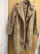 women newlook tan borg coat size 12