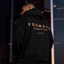 New *Young Men's Oversized Hoodie Printed Coat Sports Fitness Sweatshirt UK