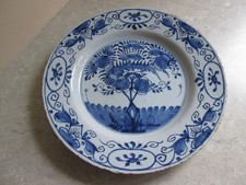 ANTIQUE LARGE  BLUE & WHITE DELFT PLATE  - HAND PAINTED DECORATION  18thC.