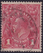 AUST KGV 1d RED SINGLE Wk. FLAW - DAMAGED RIGHT FRAME. USED. (L581)