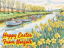 Happy Easter From Norfolk Greeting Card A5 Cards Broads East Boats Boat Fen Fens