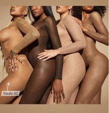 Ann Summers Ambition Nude 02 Luxe Diamanté Fishnest Crotchless Bodystocking, Xs