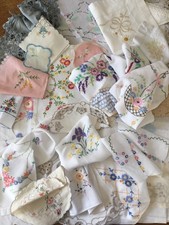 30pc Bundle/lot vintage cut fabric for craft, floral embroidery, crochet, linen.
