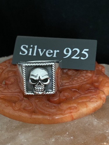 Silver skull signet ring - skull,