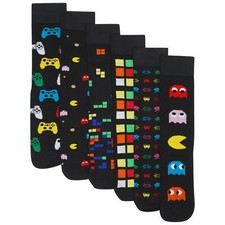 Mens/Boys 6 Pack Retro Games Socks Cotton Rich Designer Socks
