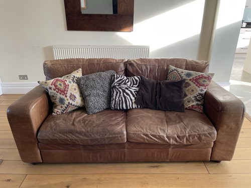 Brown leather sofa seater - leather,