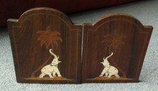 VINTAGE ELEPHANT INLAID BOOKENDS