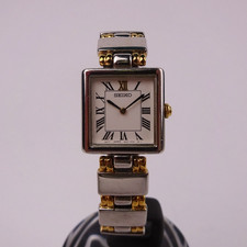 Seiko Ladies Watch 1N00-6N10 White Dial 2 Tone New Battery Woman's SMALL SIZE