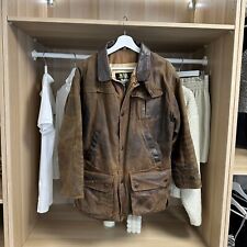 Barbour Bushman Mens Wax Jacket Coat Size S Brown Leather Country Farm A1550