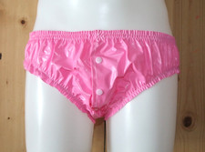 PVC Sissy Panties Open Crotch Popper Pants Knickers Underwear Plastic ABDL Pink