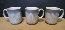3 x DENBY Linen Fluted Blue Beige Mugs for Tea / Coffee. Blue Linen Fluted Mug