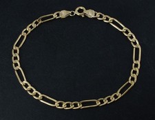 ITALY .375 9ct YELLOW GOLD 3 + 1 Flat Figaro Chain Bracelet, 7.2" 1.99g - B51