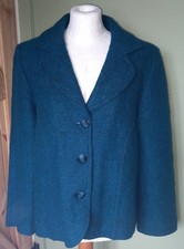 Turquoise Boiled Wool Fitted Jacket By Libre. Size 20