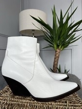 ZARA Womens cowboy boots White leather western boots EU 38 Uk 5