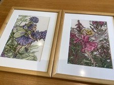 x2 Professionally Framed Under Glass Completed Cross Stitch “Flower Fairies” ❤️