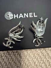 CHANEL CC Logos Rhinestone Stud Earrings Auth w/Box & Paper
