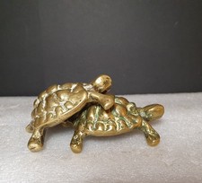 Vintage Brass Tortoise x 2 Reptile Ornament Paperweight Animal Figurines