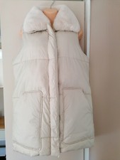 Quiz Bodywarmer Cream Size UK 10 Padded Zip To Front Extra Long Vgc womens
