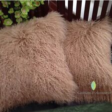 2 X MOCHA 40x40CM GENUINE REAL MONGOLIAN SHEEPSKIN LAMB WOOL FUR CUSHION COVERS