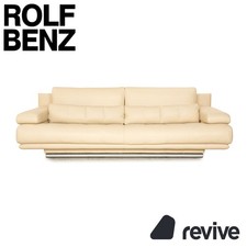Rolf Benz 6500 Leather Three-Seater Cream Sofa Couch Manual Function