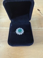 18ct Gold Modern Diamond And Emerald Landscape Cluster Ring.