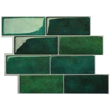 Dark Green Peel and Stick on Wall Tiles Stickers, 10-Sheet, 8.5"x 12",