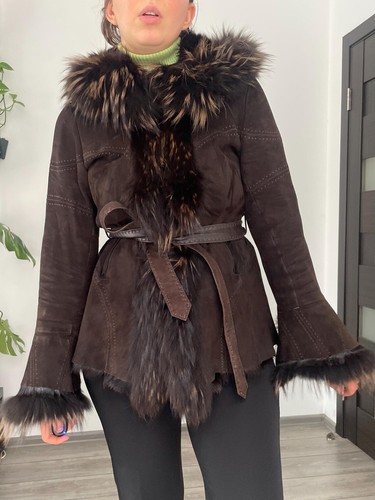 Brown suede belted hooded - brown,