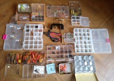 Large Vintage Job Lot Fly Fishing Tying Equipment Hooks Flies Case Clamp Etc