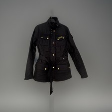 Barbour International Women's Belted Fleece Lined Jacket Zip Button  12 Black